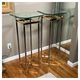 PAIR GLASS SIDE TABLES | Beveled glass side tables / pedestals, having octagonal tops over gold and 
