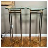 side tables / pedestals, having octagonal tops over gold and chrome frames; each h. 41-3/4 x 18 x 18