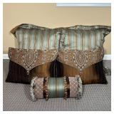 (5pc) LOT of THROW PILLOWS | Eastern Accents pillow set including: a pair of striped sham pillows (2
