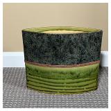 CERAMIC ART VESSEL | Almond-shaped green glazed vase / planter with wrapped straw banding and textur
