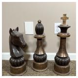 (3pc) DECORATIVE CHESS PIECES | Oversized decorative king, knight, and bishop chess pieces; h. 16 in