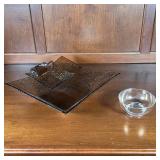 (3pc) GLASS SERVINGWARE | Including a square brown pressed glass chip and dip (larger 12 x 12 in.), 