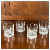 (4pc) SHORT GLASSES | Heavy crystal cut short glasses with heavy radial star bases; h. 3-1/2 x dia. 