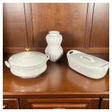 (3pc) CERAMIC SERVING DISHES | Collection of white tableware, including an Ernest Sohn Creations gil