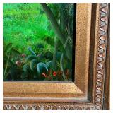 oil on canvas, showing a garden pathway leading to a stone fountain, signed lower right "V Lork", in