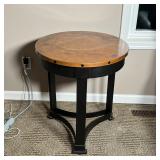 PATINA COPPER SIDE TABLE | Round side table with patina copper top and black metal frame; h. 26-1/2 