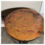 PATINA COPPER SIDE TABLE | Round side table with patina copper top and black metal frame; h. 26-1/2 