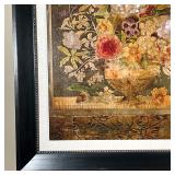 giclee art print in a black frame, table top still life with potted flowers; overall 51 x 41 in.