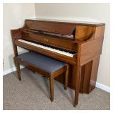 Circa 1963, Mason & Hamlin upright 88-key piano with cushioned bench, no. H 67913; h. 41 x 59 x 23 i