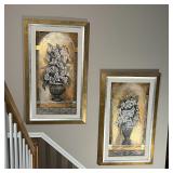 PAIR STILL LIFE on CANVAS | Oil on canvas paintings by Laura Dillon, showing flowers in a vase with 