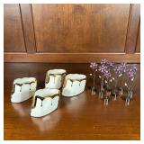 (13pc) MISC TABLE ITEMS | 9 name card holders by Torre & Tagus with costume gem flowers (h. 5 in.) a