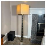 ARTERIORS FLOOR LAMP | Floor lamp by Arteriors Homes with marbled acrylic design on a silver metal b