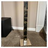 Arteriors Homes with marbled acrylic design on a silver metal base, with a beige square shade