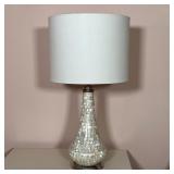 PEARL STYLE TABLE LAMP | Pier1 Imports mother-of-pearl-style mosaic table lamp with a round cylindri