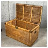 Woven blanket chest with hinged lid, having metal hardware and side carrying handles; 20 x 36 x 20-1