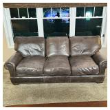 PEARSON CUSTOM GRAY LEATHER SOFA | American made three-seat gray leather sofa by Pearson; h. 32 x 36