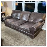 PEARSON CUSTOM GRAY LEATHER SOFA | American made three-seat gray leather sofa by Pearson; h. 32 x 36