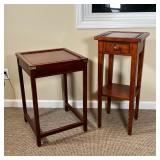 (2pc) WOOD SIDE TABLES | Including a square side table by The Bombay Company with brass corner accen