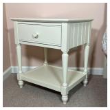 WHITE SIDE TABLE | Pier1 Imports white side table with single drawer and bottom shelf, four banniste