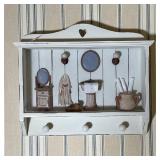 SHADOWBOX ART | Shadowbox miniature diorama of a bathroom scene, with three hooks; 10-1/2 x 12 x 2-1