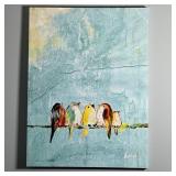 BIRD ART on CANVAS | Print on canvas with hand painted embellishments, illegibly signed in print low
