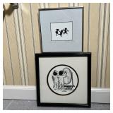 (2pc) YOUTHFUL ARTWORK | A framed paper cutout silhouette of three children engaged in merrymaking, 
