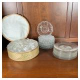 (34pc) VINTAGE GLASS PLATES | Vintage pressed glass dining pieces including: 11 salad plates with ra