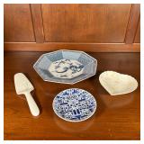 (4pc) TIFFANY & OTHER DISHES | Including a large Tiffany & Co. chinoiserie blue & white octagonal pl