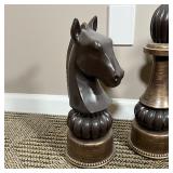 (3pc) DECORATIVE CHESS PIECES | Oversized decorative king, knight, and bishop chess pieces; h. 16 in