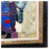 Modernist still life oil on canvas, signed lower right, in a custom gilt and alligatored frame with 