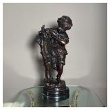 AUGUSTE MOREAU BRONZE SCULPTURE | Auguste Moreau signed bronze sculpture/statue of a young boy; h. 1