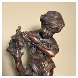 AUGUSTE MOREAU BRONZE SCULPTURE | Auguste Moreau signed bronze sculpture/statue of a young boy; h. 1