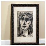 ROBERT CARIOLA PORTRAIT | Robert Cariola (b. 1927), mixed media portrait of a lady, possibly an etch