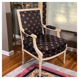 Sherrill Furniture Co. armchair, light wood frame, brown fabric upholstery with 8-pointed stars; h. 