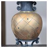 GOLD ACCENT TABLE LAMP | Pineapple style design, distressed gold finish on scrolled iron rod base; o