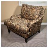 armchair with two brass casters on the front legs, custom handcrafted by Lee Industries in the USA (