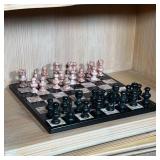 MARBLE STONE CHESS SET | Pink and black marble chess set; 13-1/2 in.