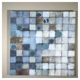 CONTEMPORARY GICLEE | Canvas art print with blue pattern squares, unframed; 35 x 35 in.