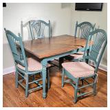PAINTED COUNTRY KITCHENETTE SET | Cute! Dining set including four splat-back side chairs, painted bl