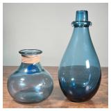 (2pc) BLUE GLASS VASES | Including a large blown glass point vase and a smaller molded glass vase; t