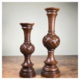 (2pc) VOTIVE HOLDERS | A pair of candle holders with basket weave pattern, painted composition in a 
