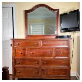 BASSETT FURNITURE DRESSER | Chest of drawers, having nine drawers total, with a matching attached va