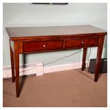 BASSETT FURNITURE CONSOLE TABLE | Solid wood with a dark finish, having two frieze drawers over squa