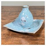 Japanese Ichihara vase and matching plate, three beach-themed decorative composition balls, and a bl