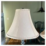 Patinated metal table lamps with custom shades (plus with original unused shades); h. 27 in.