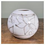 ART CERAMIC VASE | Orb-form with white glaze and pattern; h/7-1/2 x dia. 9 in.