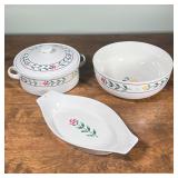 (3pc) ARTIS PORCELAIN | Japanese porcelain, including an oval serving dish, a bowl, and a lidded dis