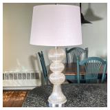 MIRRORED TABLE LAMP | Chic table lamp with mottled mirrored surface; overall h. 29 in., shade dia. 1