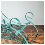 DECORATIVE WIRE SLEIGH | Festive! Green scrollwork sled with wire leaves and holly; h. 12 x 24 x 10 