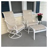 (3pc) PAIR OUTDOOR ROCKERS | Telescope Casual patio lounge furniture, including 2 swivel rockers and